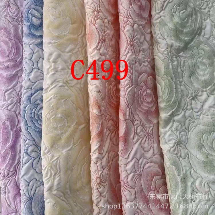 Autumn and winter New woven down bottom two-color embossed jacquard large flower Plaid bubble two-color jacquard fabric