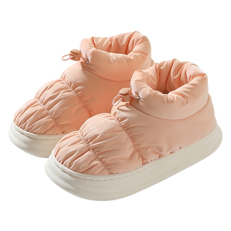 Cotton Slippers for Women, down Fabric, Home Indoor Thick-Soled Non-Slip Couple's Waterproof Cotton Shoes for Men, Home Warmth