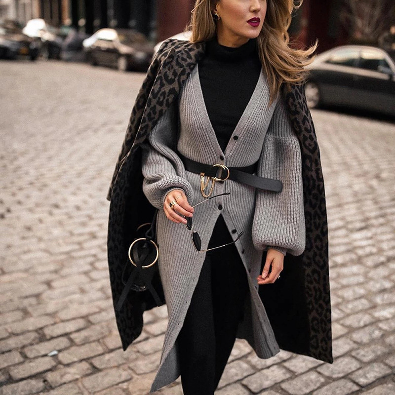 Picture of Street shot Paris Spring womens coat mid-length fashion leopard print black women's windbreaker