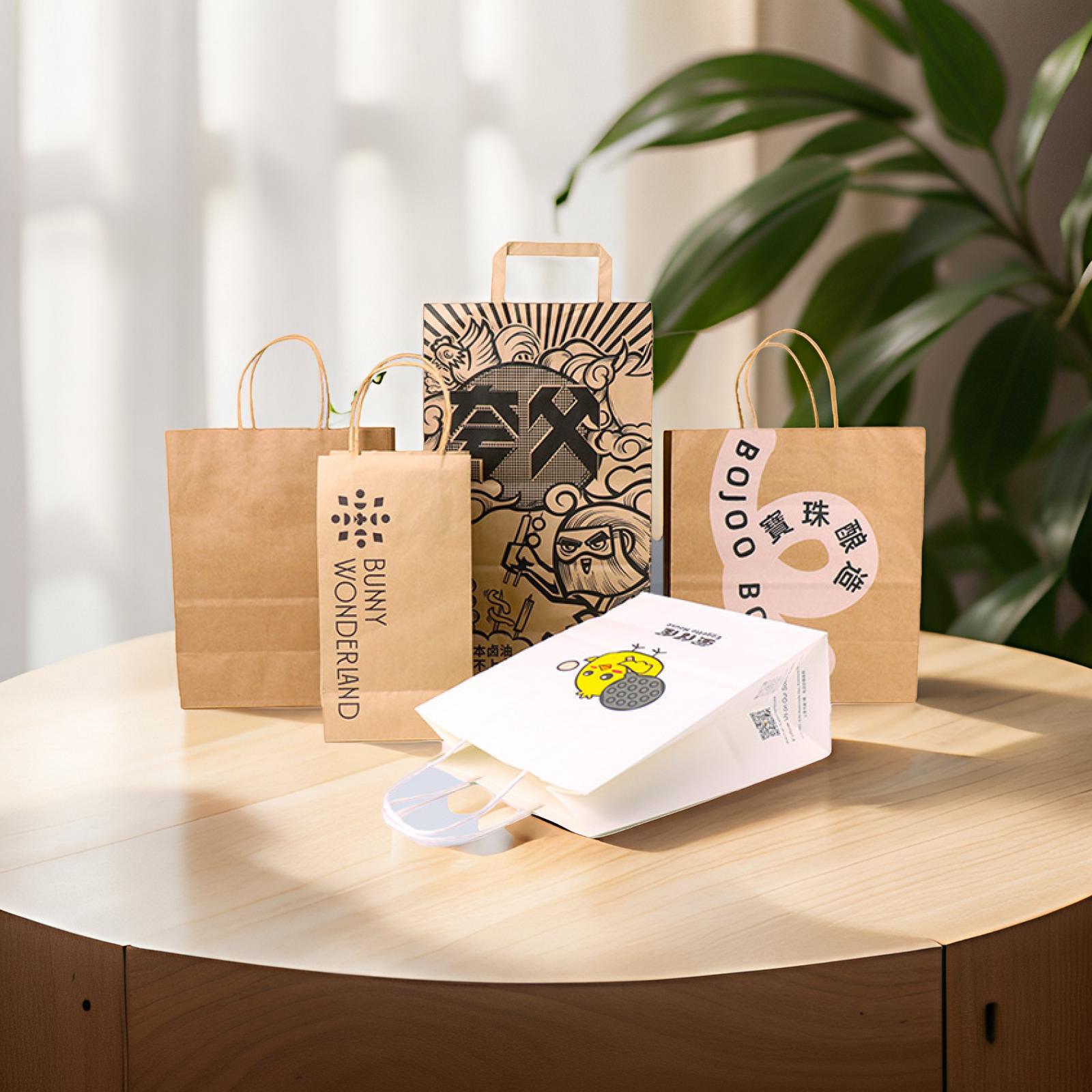 High-end feeling hand carrying white kraft paper packing bag gift clothing store tea handbag hand gift packing paper bag