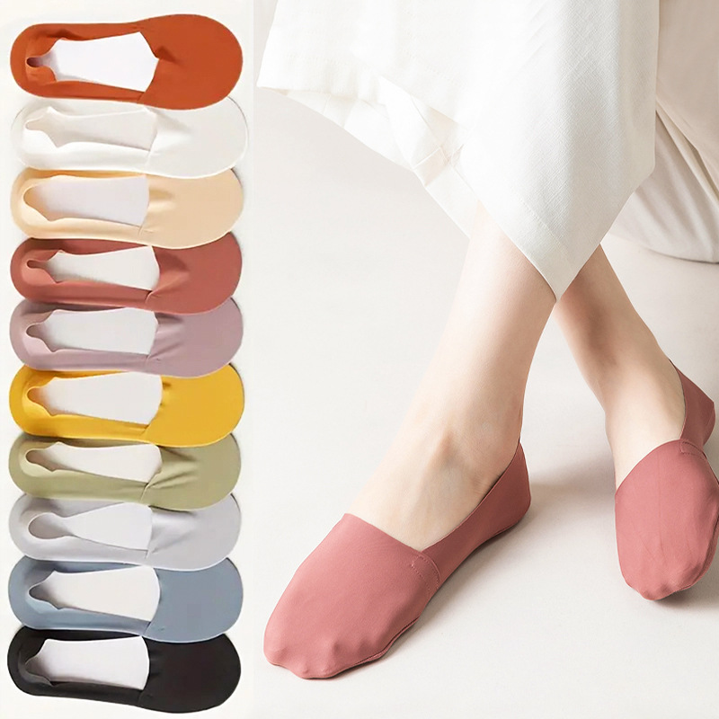 Summer Thin Women's Ice Silk Boat Socks Short Socks Shallow Mouth Invisible Socks Non-slip to Follow the Trend Cross-border Foreign Trade