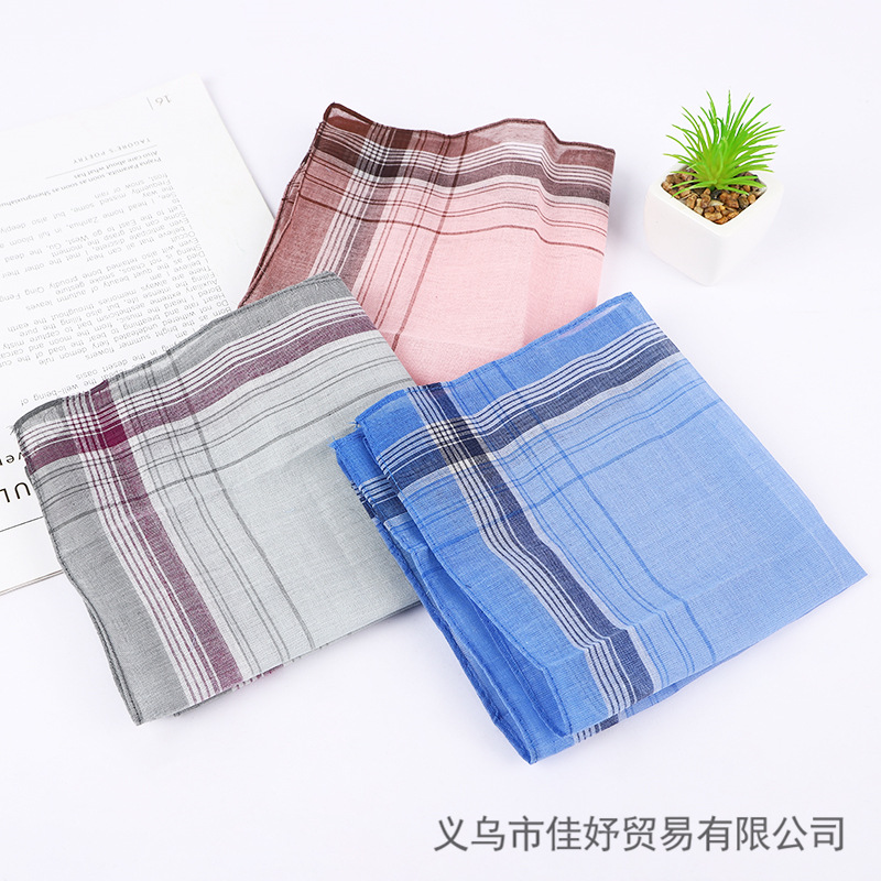 Cross-border e-commerce foreign trade best selling AliExpress explosion simple polyester cotton dark light color grid t-shaped handkerchief men