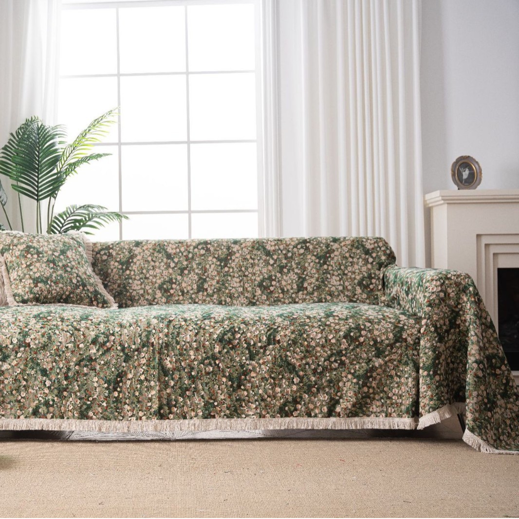 Yiji Qiyun Japanese-Style Sofa Towel Tassel Green Universal Cover Four-Season Universal Cover Cloth Thickeneded Sofa Cushion Factory