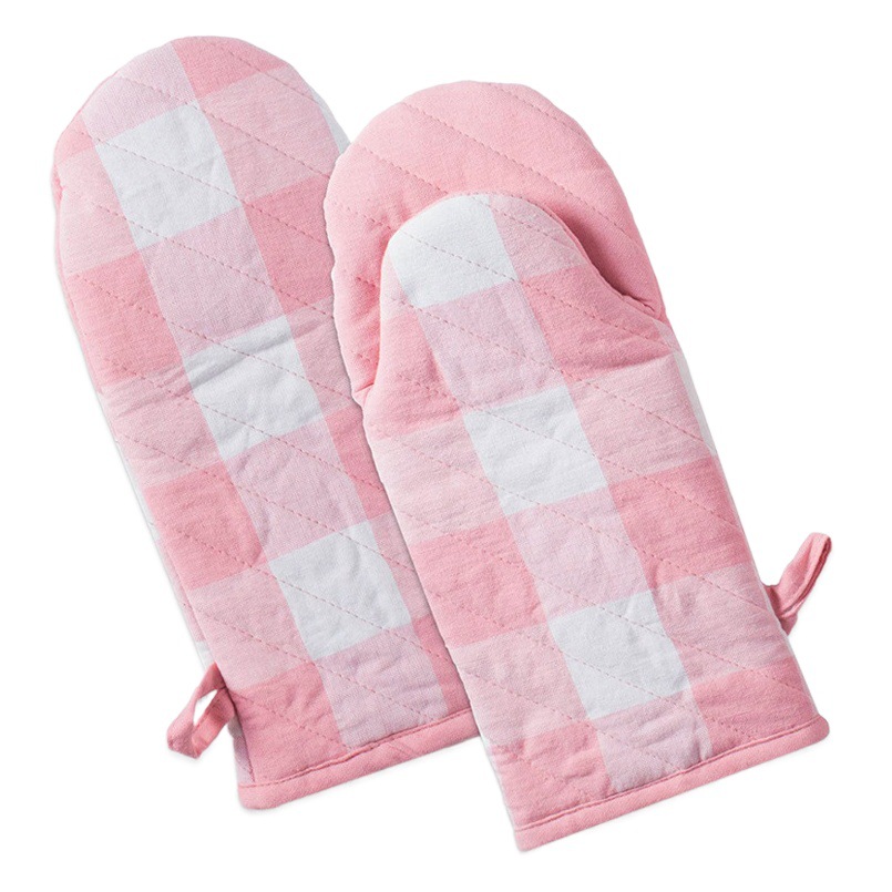 Cotton Household Kitchen Gloves Twill Plaid Thickened Cotton Oven Gloves Baking High Temperature Heat Insulation Gloves
