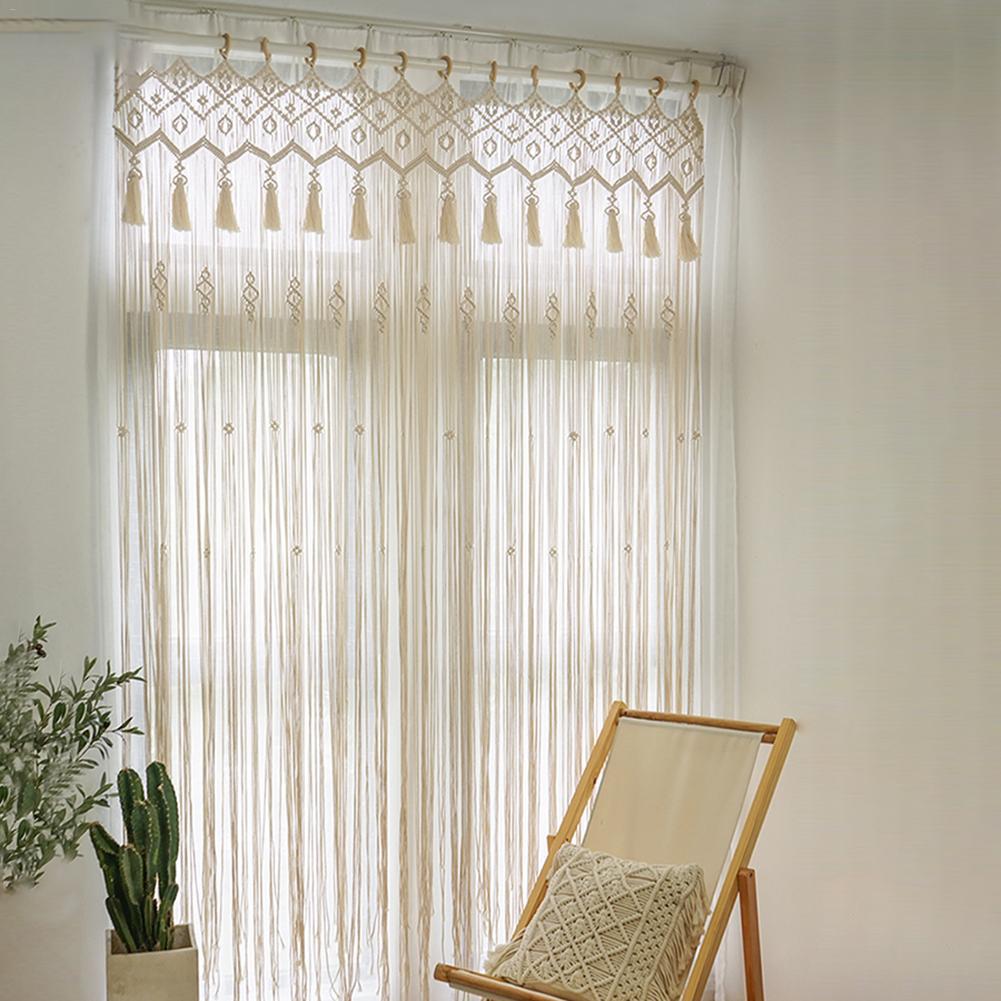 Picture of Hand-Woven Cotton Rope Tapestry Door Curtain Bay Window Bohemian Wedding Backdrop Partition Curtain Decoration Bedroom Home Decor