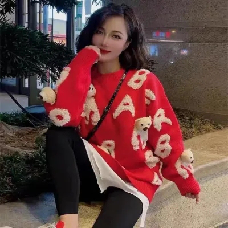 Picture of Korean style new bear sweater cute three-dimensional bear sweater women's pullover loose new western style sweater