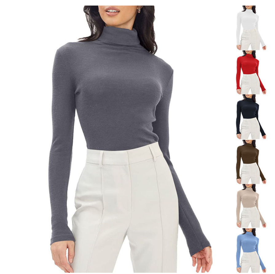 Autumn 2024 Amazon Foreign Trade Women's Stacking Collar High Collar Base Shirt Modal Long Sleeve Slim Fit All-match Top