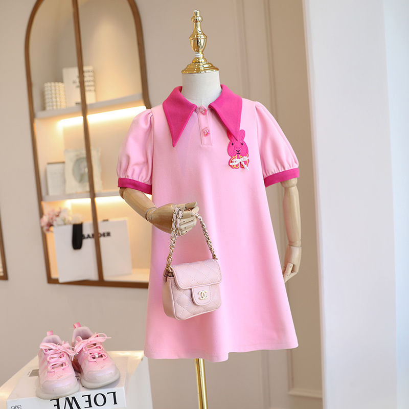 Picture of Girls' Fashionable Dresses 2024 Summer New Children's Cute Short-Sleeved Skirts Girls Bow Princess Dresses Trendy