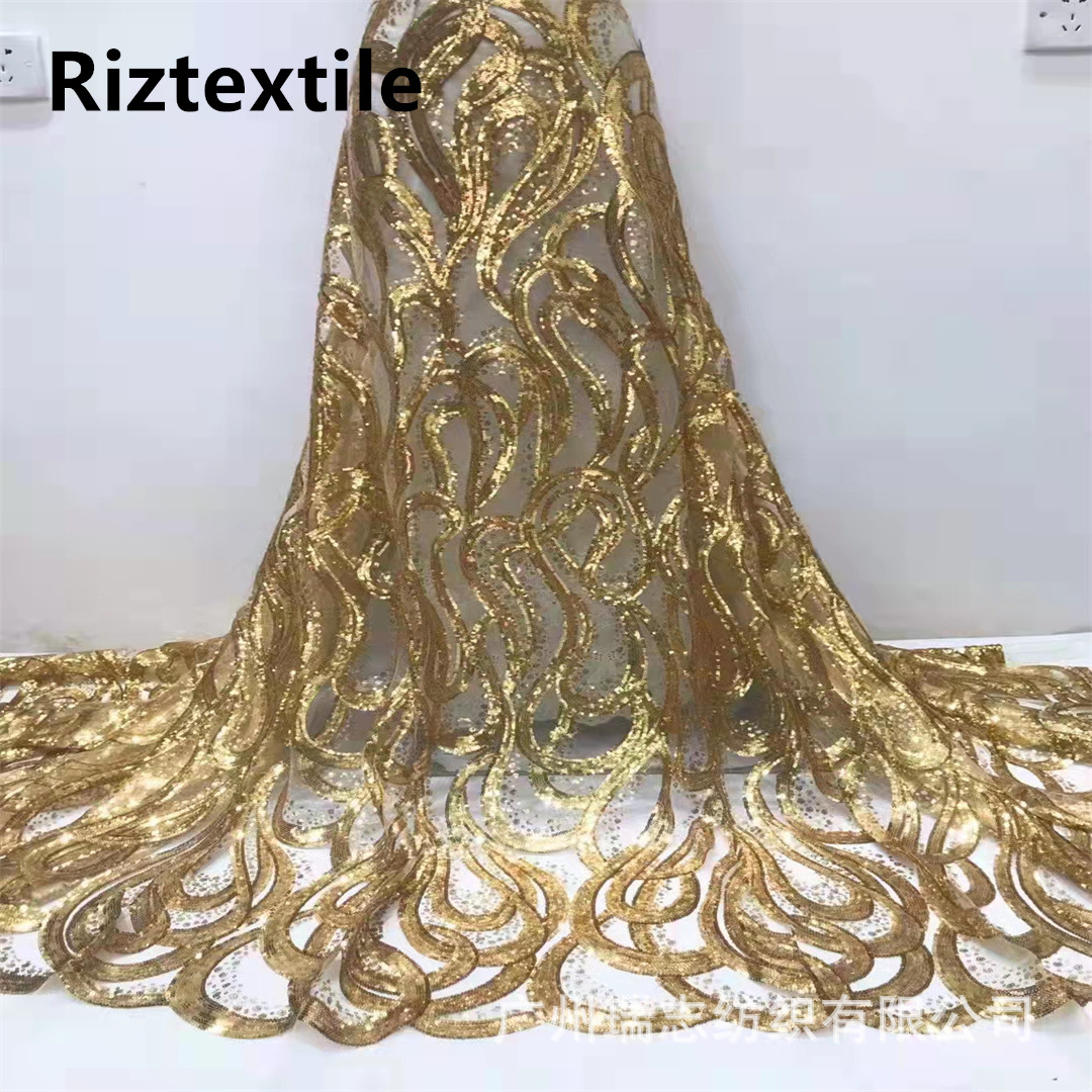 Spot Sequined Tulle Stripesd Mesh Bottom Evening Dress Lace Fabric Sequins Lace Tulle Rz36