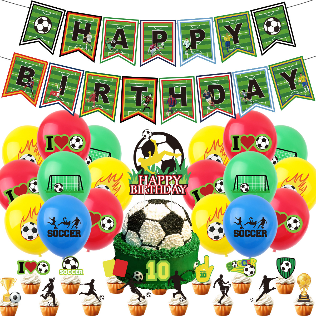 Picture of European Cup Football Party Decoration Supplies Goal Fan Event Dress up Balloon Spiral Ornament Banner Flag