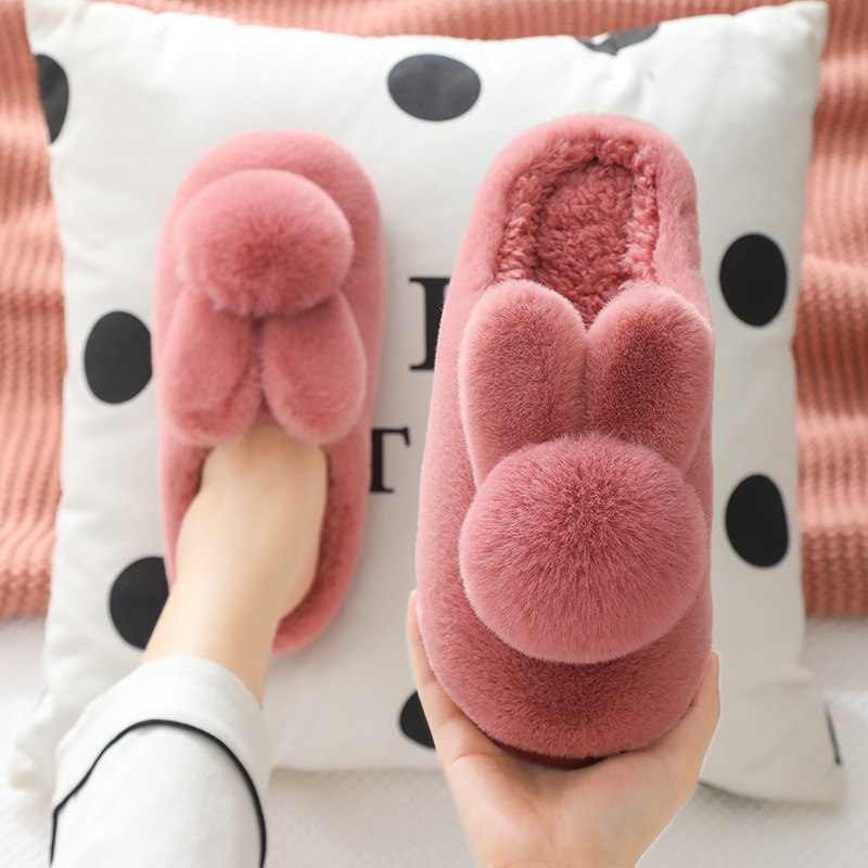 Women's cotton slippers, winter thick-soled non-slip 3D plush warm home indoor couple cute outerwear closed-heel postpartum shoes