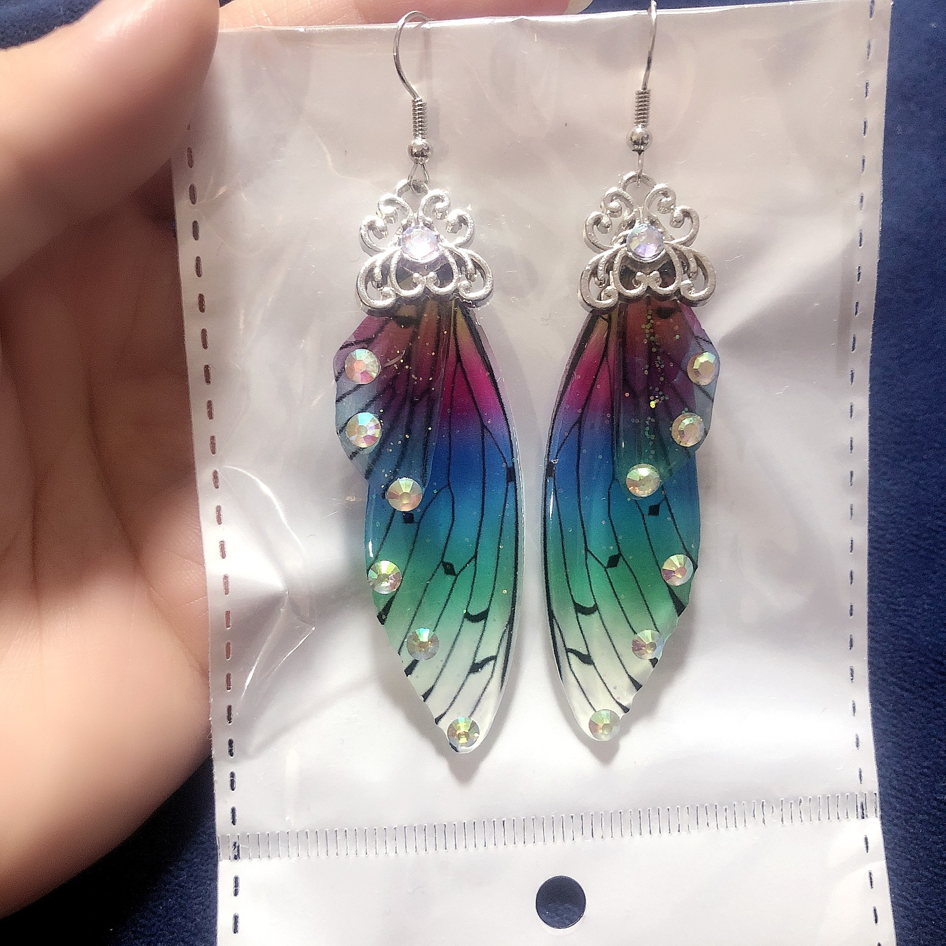 Picture of South Korea Elegant Long Butterfly Wings Bride Earrings Women's Fashion Animal Ear Studs Simulation Cicada Wings Earrings