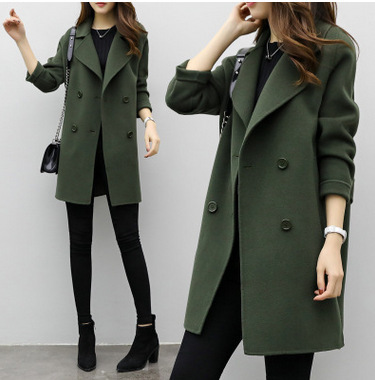 2023 Spring and Autumn New Korean Style Mid-length Cocoon Double-breasted Woolen Coat Loose Slimming Fashionable Woolen Coat for Women
