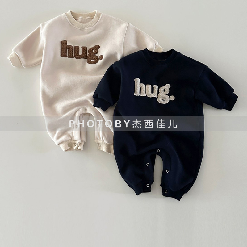 Winter ins baby Korean version of jumpsuit letter embroidery long sleeve baby fleece ha clothes long climbing suit a generation of hair
