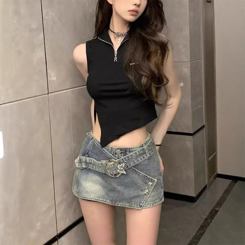 Irregular Design Denim Skirt for Women Summer New Low-Waist Slimming Look Niche Sexy Hip-Covering A-Line Short Skirt Pants