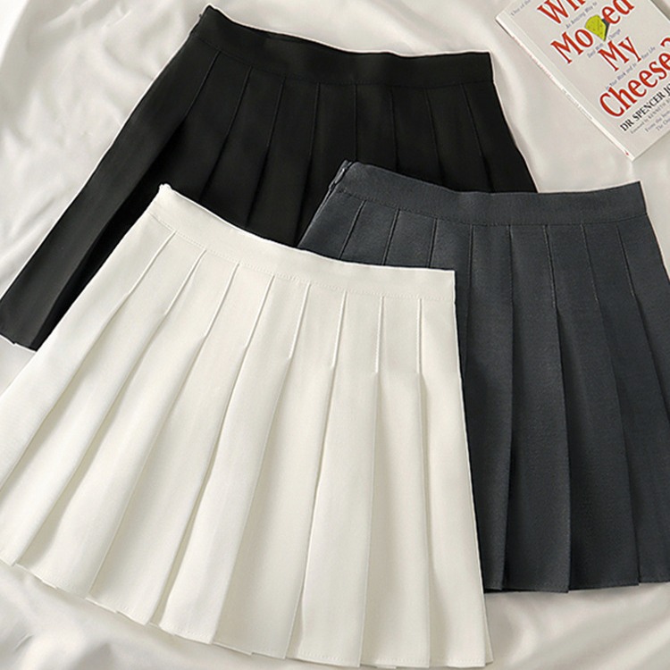Pleated Skirt Women's High Waist Slimming Spring and Summer New A- line Skirt plus size chubby girl Slimming Anti-glare Black Short Skirt