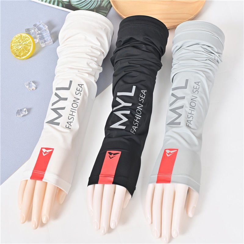 2025 Summer Men's Ice Silk Cool Long Ice Sleeves plus size Loose Sun Protection Sleeves Fishing Outdoor Arm Sleeves