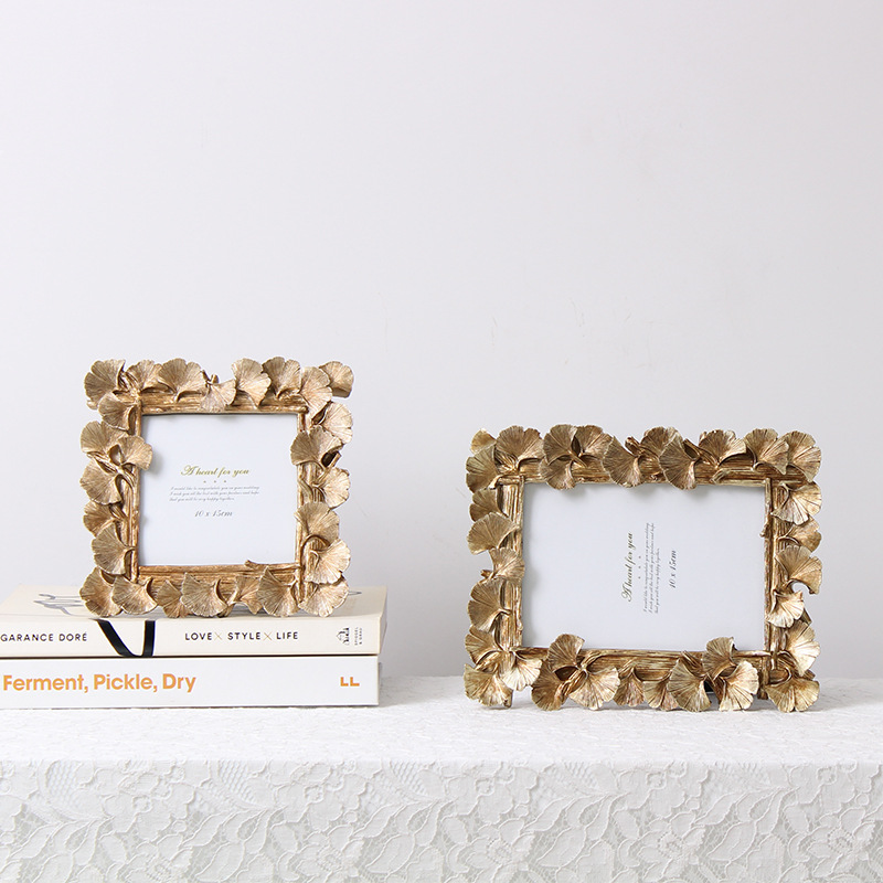 American European style retro nostalgic ginkgo leaf photo frame table 6 inch 4 inch 7 inch square model room home decoration