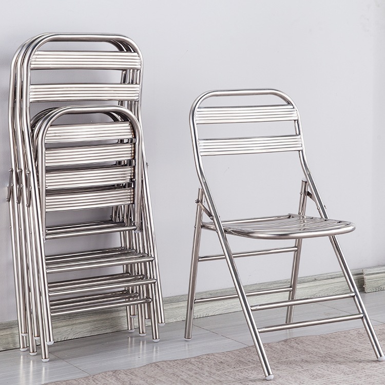 304 Stainless Steel Foldable Chair Stool Thickened Outdoor Backrest Chair Portable Metal Household Iron Industrial Style