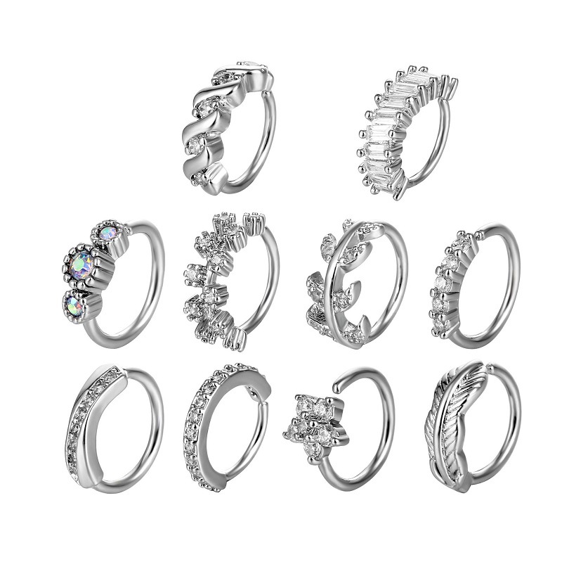 Cross-Border E-Commerce Nose Ring Simple Copper Inlaid Zircon Nose Ring Body Piercing Nose Ring 10-Piece Set