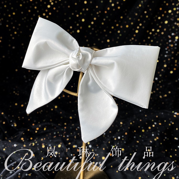 Picture of 2024 New Arrival Bow Veil Super Fairy Wedding Travel Photo White Satin Mesh Hairpin Bridal Hair Accessories