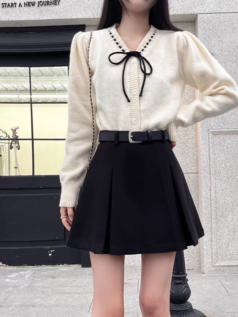 Black Woolen Skirt Autumn and Winter New Arrival plus size High Waist Hip Covering Pleated Skirt chubby girl Slimming All-Match A- Line Skirt