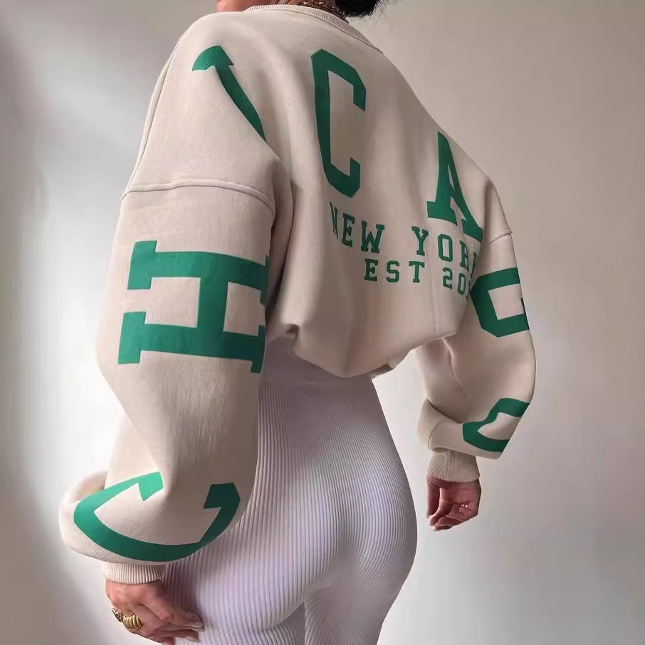 Picture of 2022 Amazon Cross-border European and American Women's Casual Fashion Printed Thickened All-match Top Long Sleeve Sweater