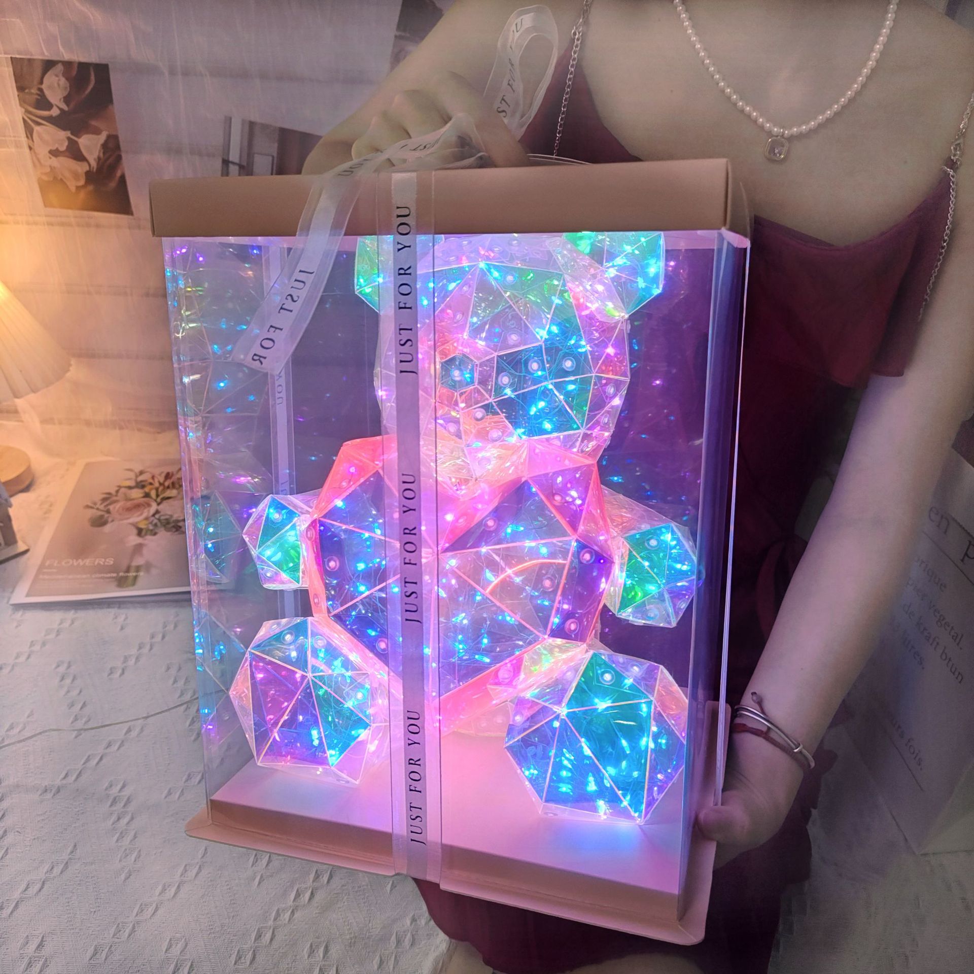 Picture of Valentine's Day Explosions LED Magic Color Love Bear Advanced Gift for Girlfriend Birthday Gift USB Plug with Gift Box