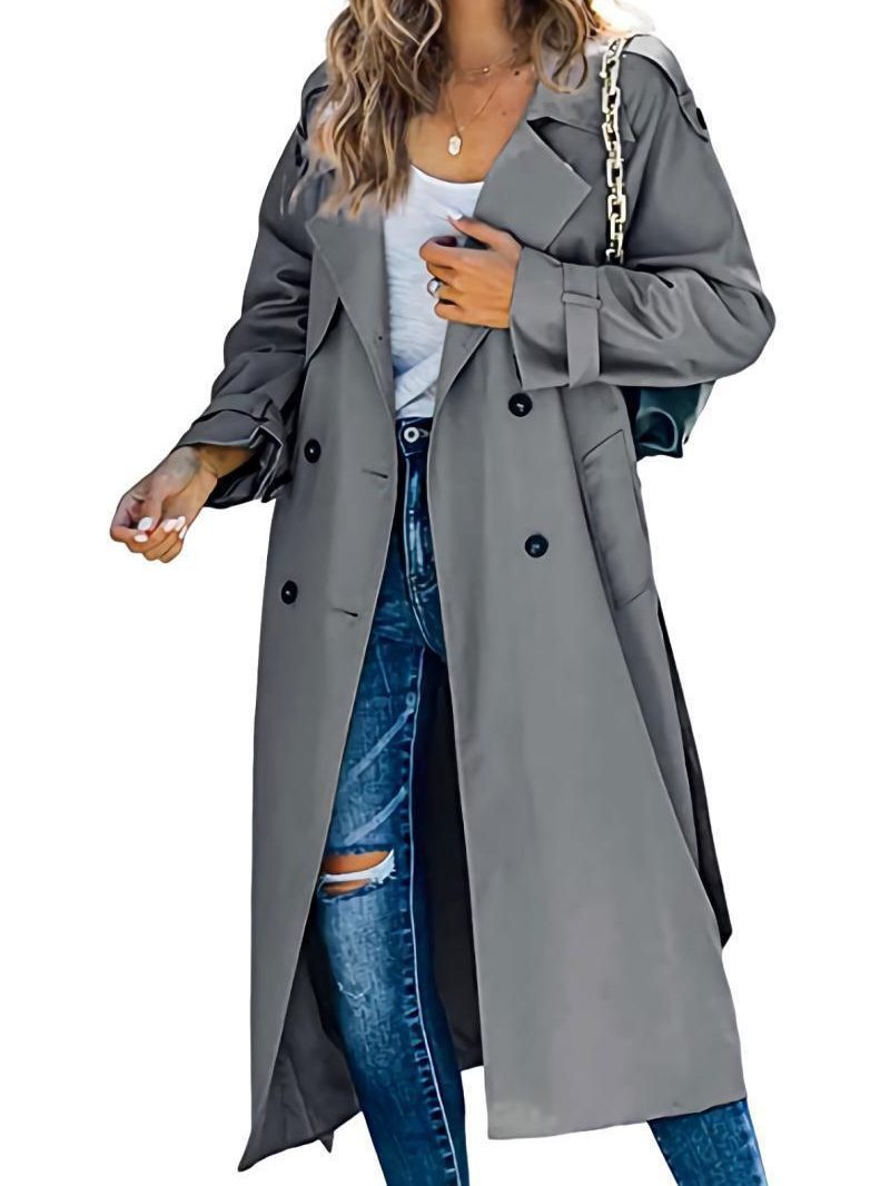 Picture of 2023 European and American Amazon independent station cross-border women's winter and autumn trench coat casual solid color trench coat