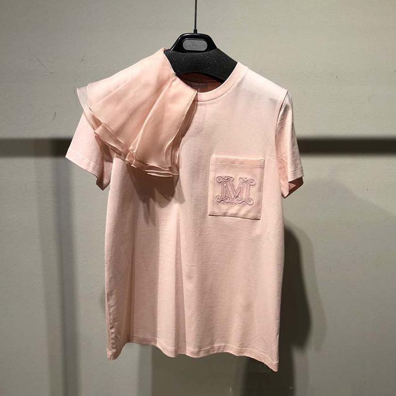 Spot short sleeve cotton spot T-shirt pocket top women's fashion 2023 autumn and winter new shoulder decoration design sense