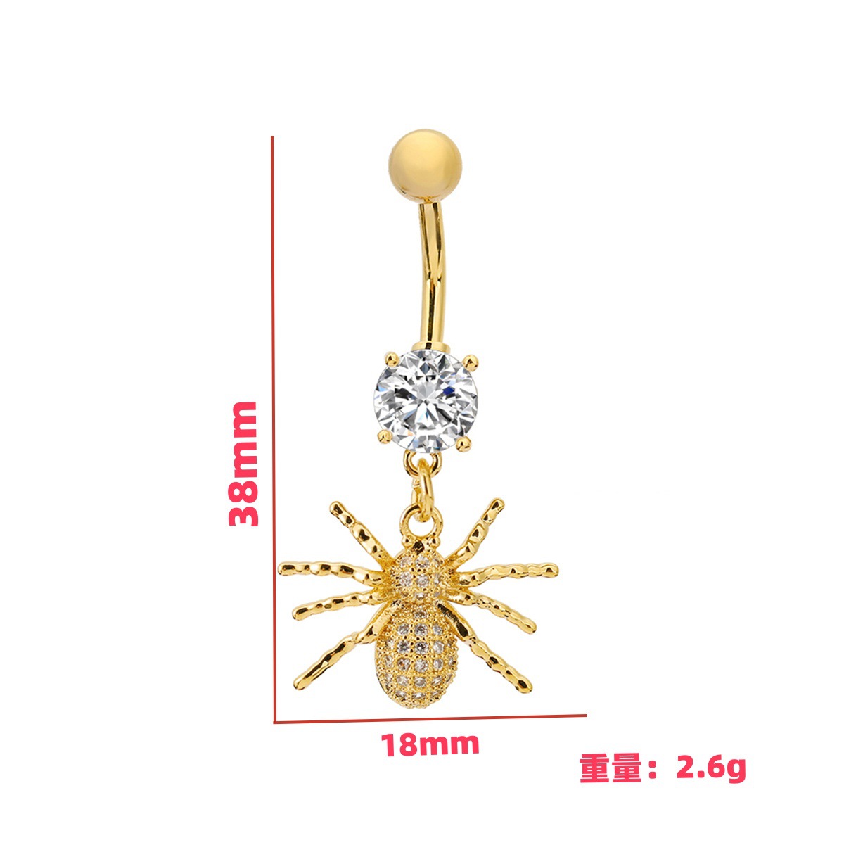 Picture of Cross-border hot-selling Halloween spider stainless steel navel nail with zircon navel ring personalized simple puncture jewelry