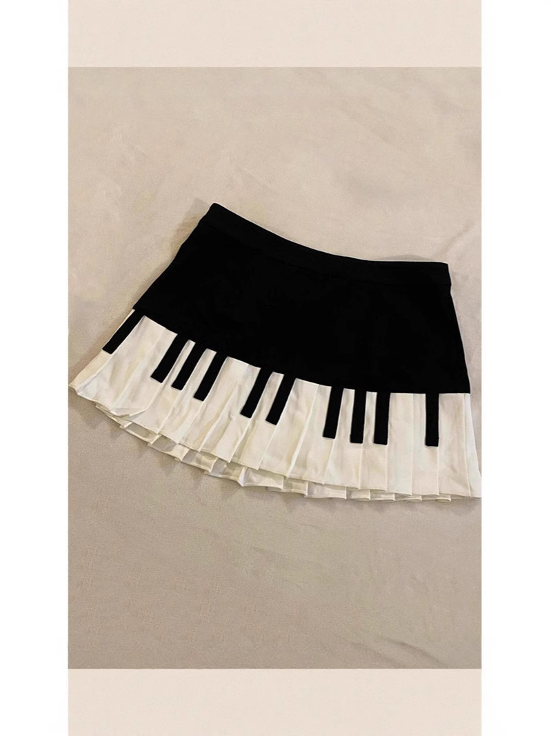 American Retro Black and White Piano Pleated Skirt Women's Summer New Design Sense High Waist Slim Slim Skirt
