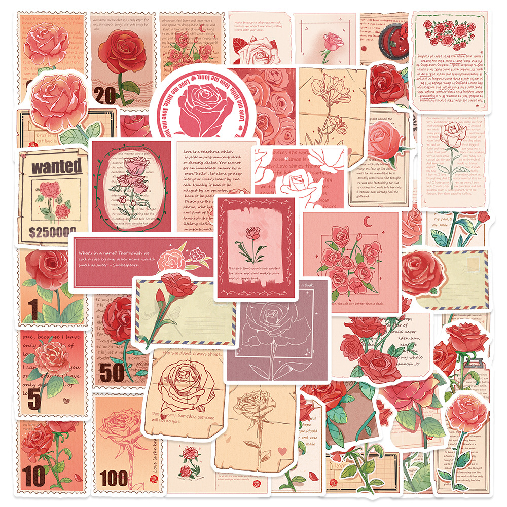 50 romantic cartoon gift Rose Hand Account stickers graffiti laptop diary book Water Cup luggage stickers