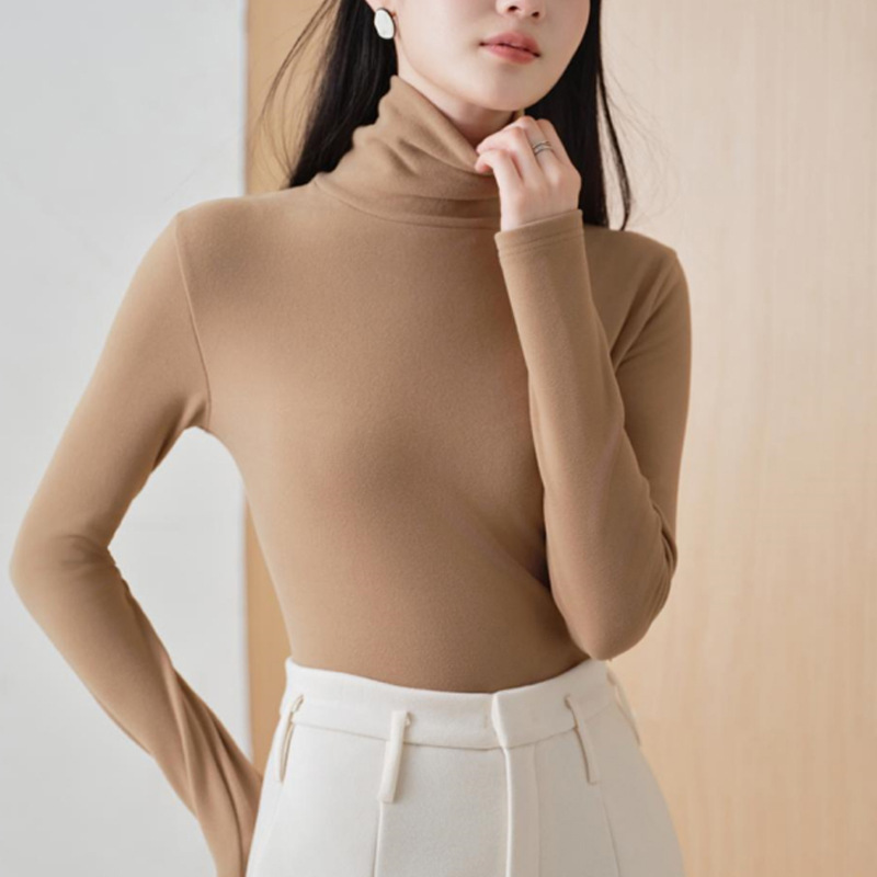 Picture of Half-high collar double-sided velvet autumn and winter bottoming shirt women's warm slim-fit inner long-sleeve top small stand collar autumn and winter women's clothing