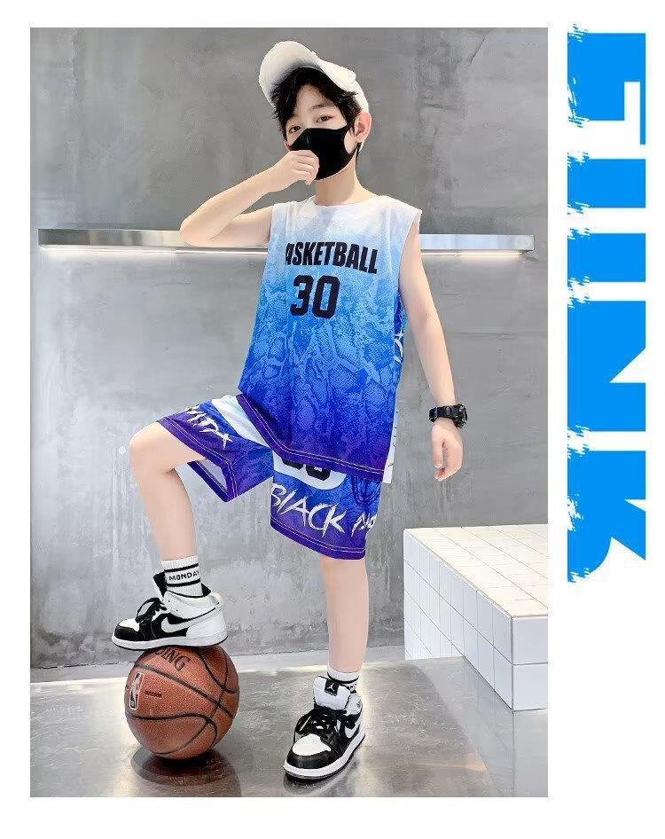 Picture of Summer New Boys' Suit 2024 Vest Ball Clothes Children's Jersey Big Kids Sleeveless Boys Quick-drying Suit