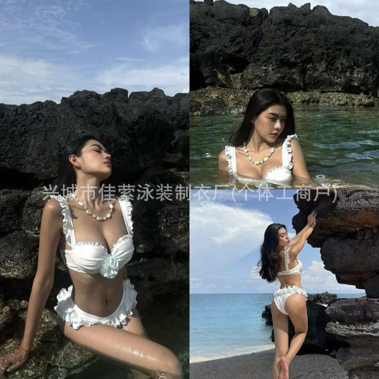 25 Pure Desire Style Advanced Sense Sexy Goddess Three-dimensional Flower Steel Bracing Gather Size Chest Split Swimsuit Women's Swimsuit