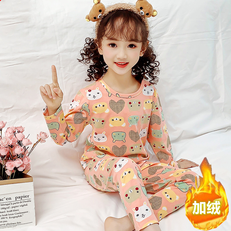 Picture of New children's thermal underwear suit fleece-lined thickened winter cotton sweater girls' autumn clothes long pants warm clothes