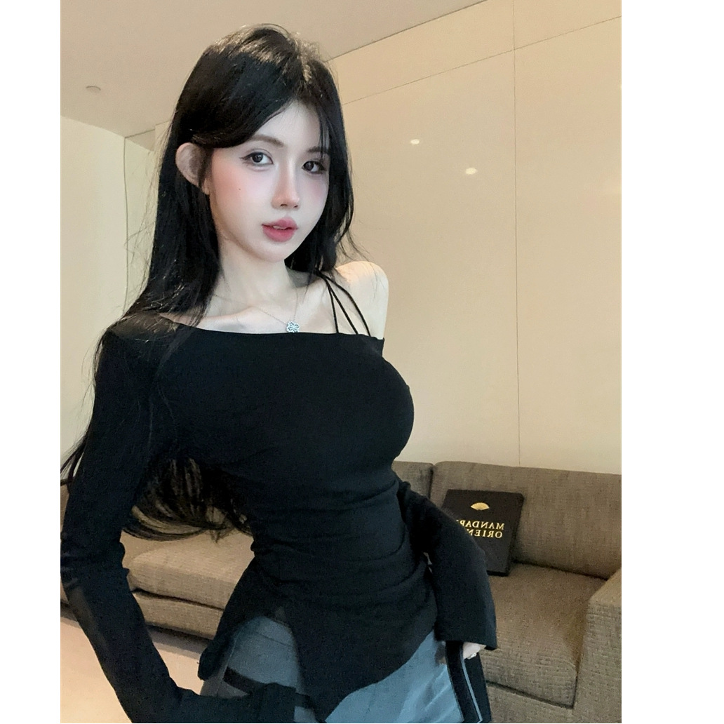 Casual Off-Shoulder Long-Sleeved Tops, Niche New T-Shirts, Beautiful Korean Trendy Casual Women's Age-Reducing Shirts This Year