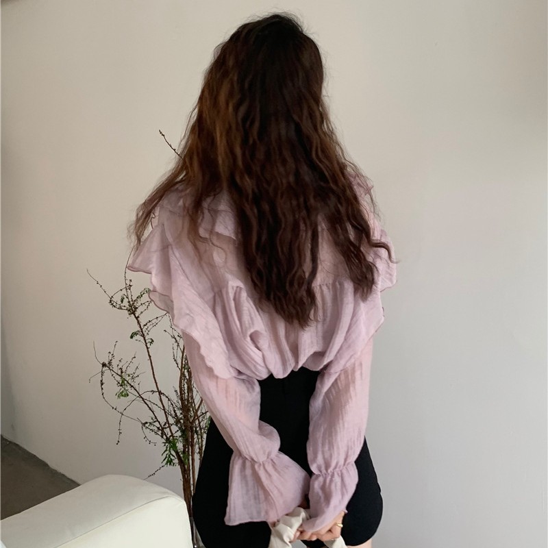 Picture of Chiffon Long-sleeved Shirt Women's 2023 Spring and Autumn New High-end Design Sense Thin Irregular Ruffled Stacked Top