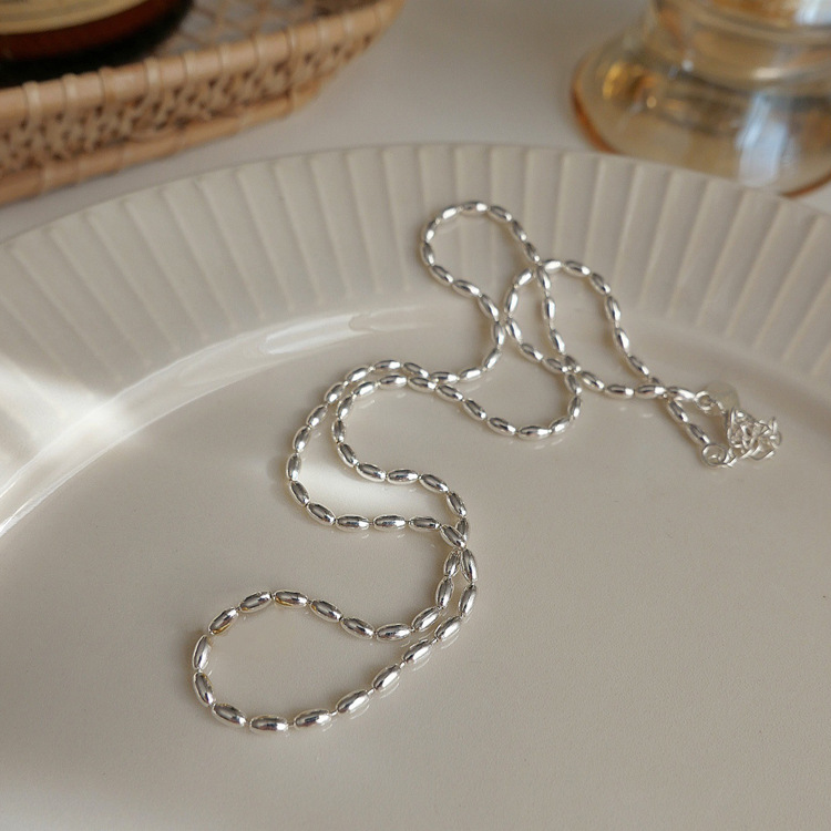 Cold Style Metal Rice Necklace Women's Korean-style Retro Personalized Simple All-match Elegant Necklace Chain Clavicle Chain