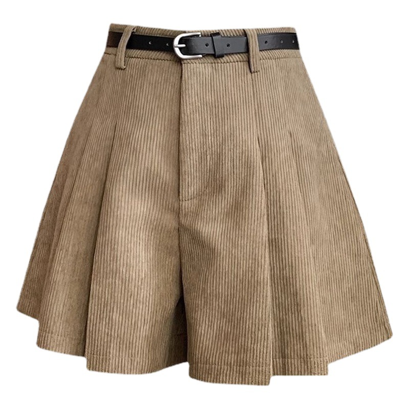 A-Line Pants Woolen New Style Simple Women's Versatile Autumn and Winter Shorts Pleated Skirt Pants High Waist Slimming Look 2023 Corduroy