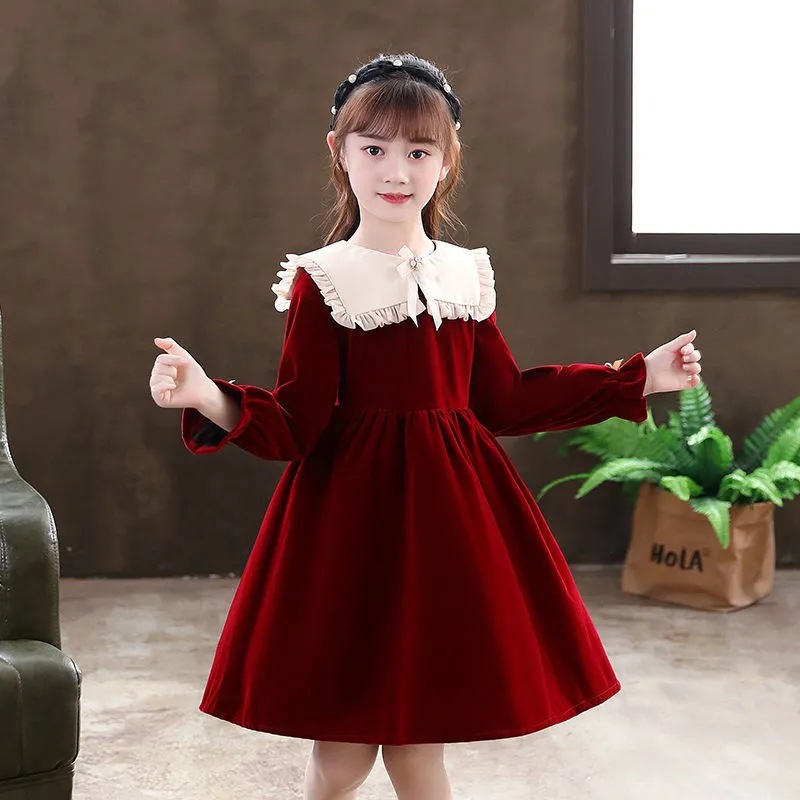 Girls' Student Dress Spring New Arrival Stylish Autumn and Winter Dress Girls' Princess Dress Children's New Year Dress Trendy Dress