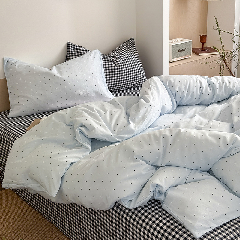 Spring and Summer Cotton Washed Cotton Contrast Color Bed Float Iceland Simple Style Four-piece Pure Cotton Bed Sheet Bed Cover