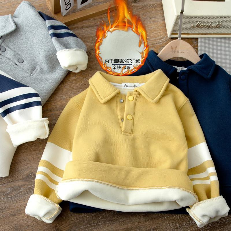 Picture of Boys' polo shirt 2023 new children's Korean version of autumn and winter fleece-lined lapel children's warm bottoming shirt tide