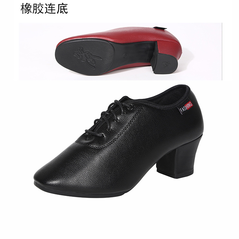 Picture of New Women's Latin Dance Shoes Soft Sole Square Dance Adult Teacher Middle Heel Beef Shoes Ballroom Dance Shoes