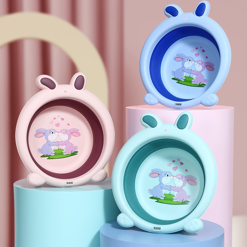 Foldable classification baby washbasin cartoon baby newborn baby portable butt washing plastic basin for hair generation