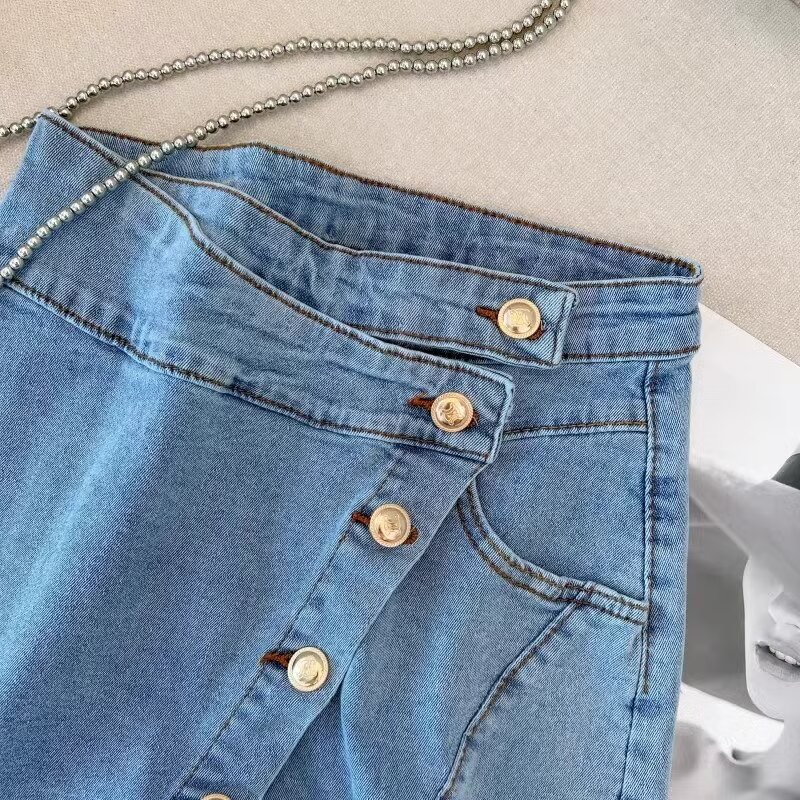 American Retro Hot Girl High Waist Slimming Denim Shorts Women's Summer 2024 New Design Sense Niche A- line Skirt Pants