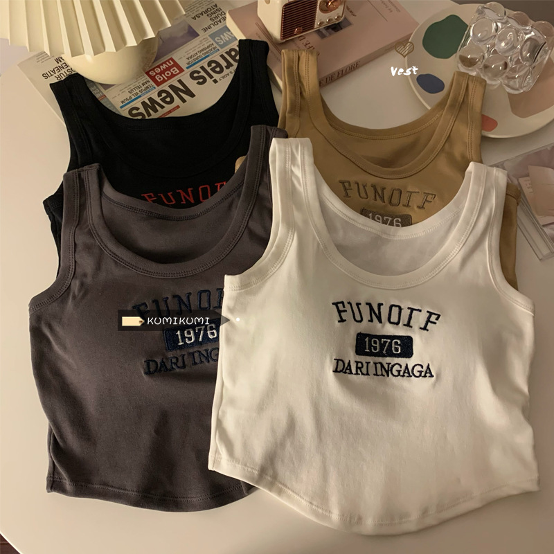 I-Shaped Slim Spicy Spicy Letter Embroidered Sleeveless Camisole Summer Short Inner Wearing Top Women's Instagram Style Trendy