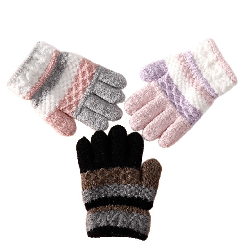 Picture of Factory Direct Supply of Baby Gloves, Autumn and Winter Kindergarten Kidsren's Cute Stripesd Finger Warm Knitted Kidsren's Gloves
