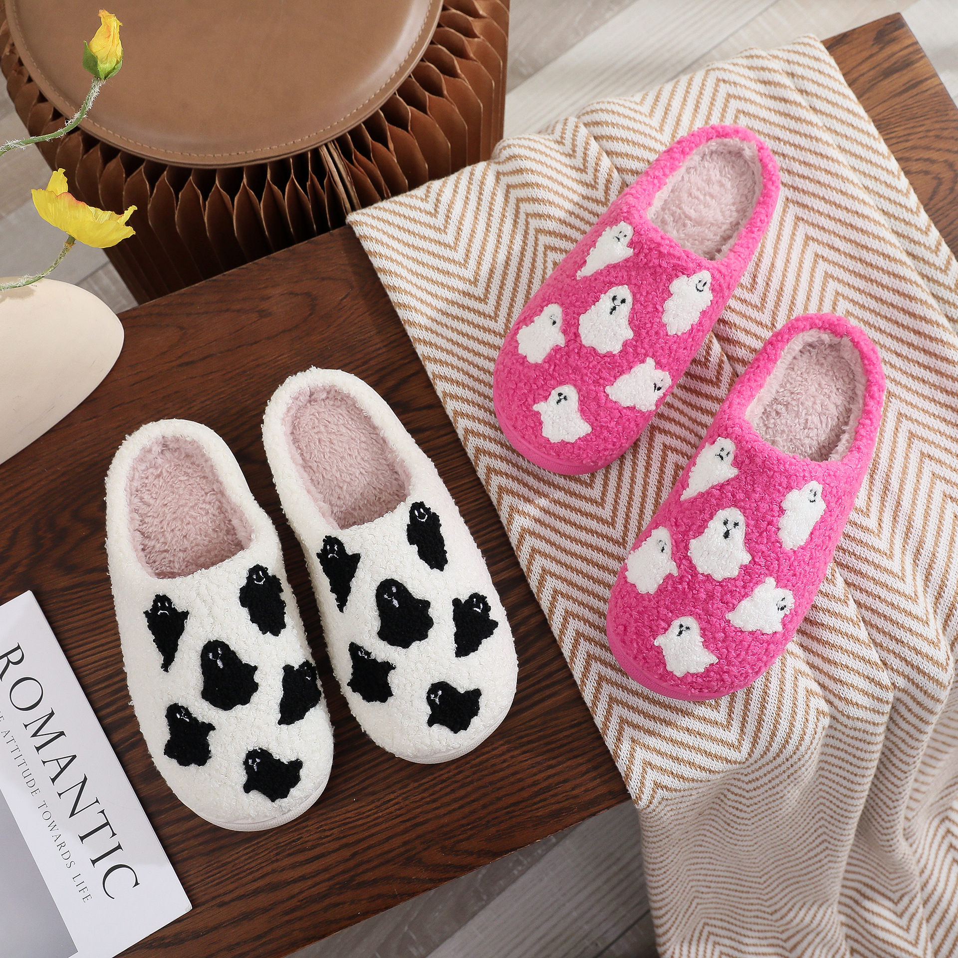 Amazon New Halloween Cute Ghost Cartoon Warm Winter Cotton Slippers Home Slippers for Men and Women